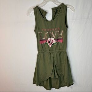 One Step Ahead Olive Sleeveless Top Romper with Pink Accents Size S /4